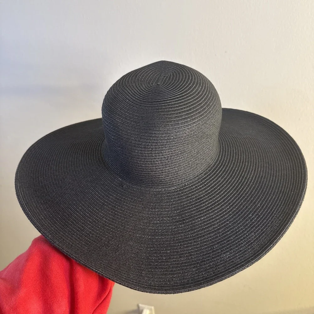 Scala Woven Paper Wide Brim Womens Sun Beach Hat Visor Black One Size 4.75